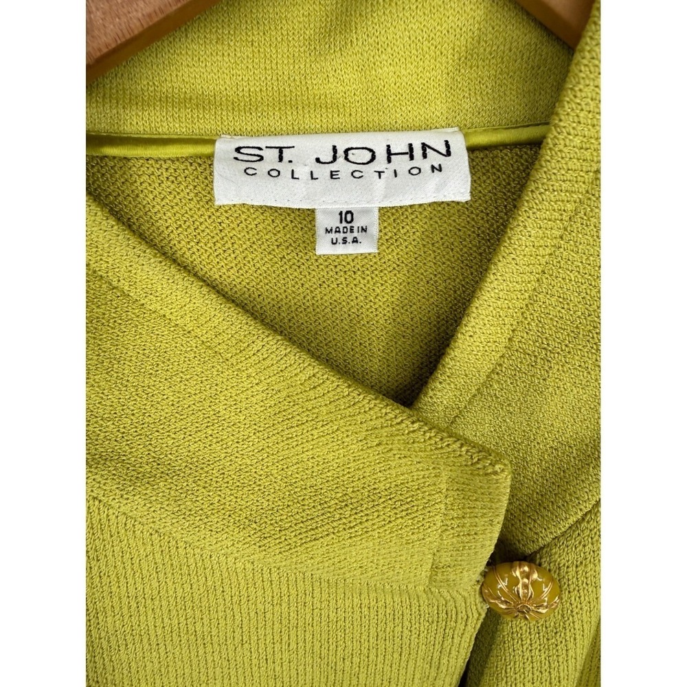 St John Sweater Blazer Women's Size 10 Lime Green Knit Single Button Old Money - Picture 4 of 13